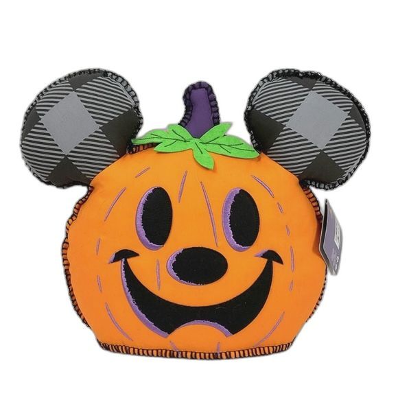 Mickey Mouse “Hey Pumpkin” Pillow Jack-o’-Lantern Disney Parks Halloween NWT - Picture 1 of 4